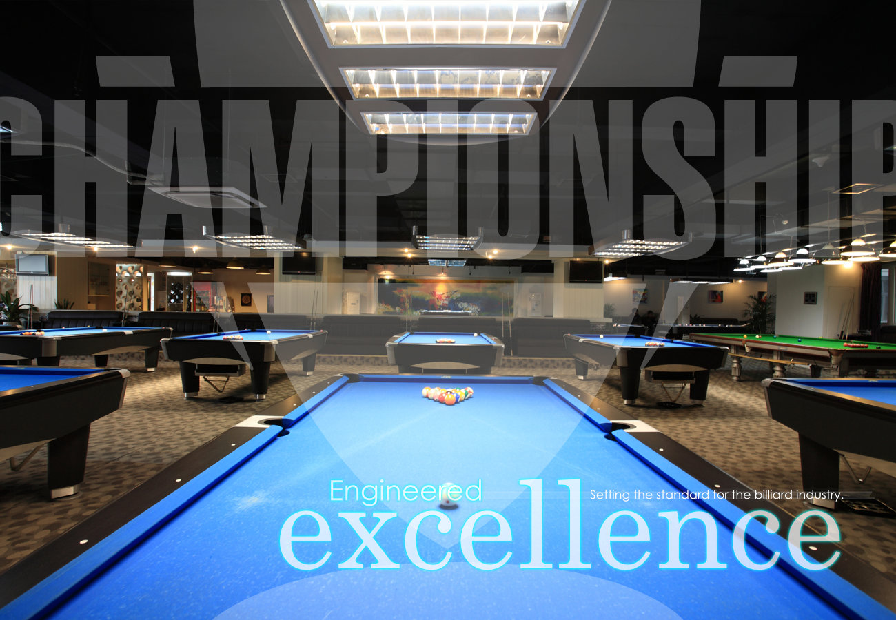 billiard tables with blue felt