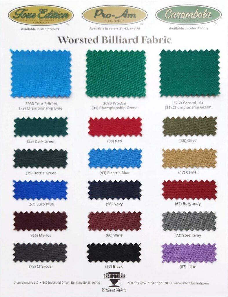 worsted billiard fabric colors